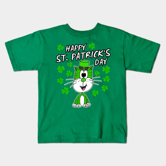 Happy St. Patrick's Day 2022 Cat Leprechaun Funny Kids T-Shirt by doodlerob